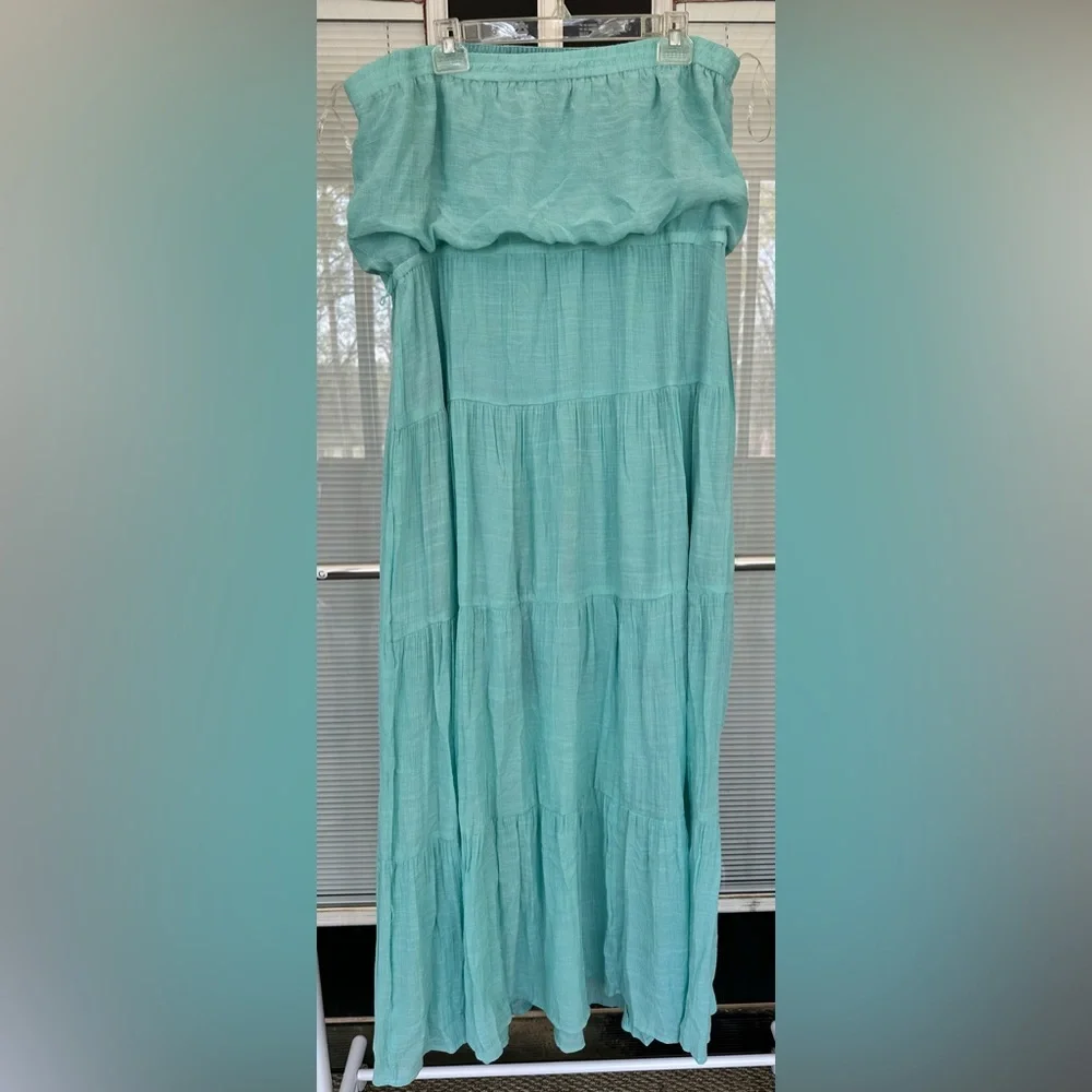 Size 2X Sweet Lovely by Jen Aqua Strapless Maxi Dress with belt. NWOT! - Picture 2 of 3
